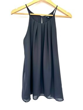 Cynthia Rowley Black Pleated Chiffon Tank, Loose Fit & Flowy, Lined